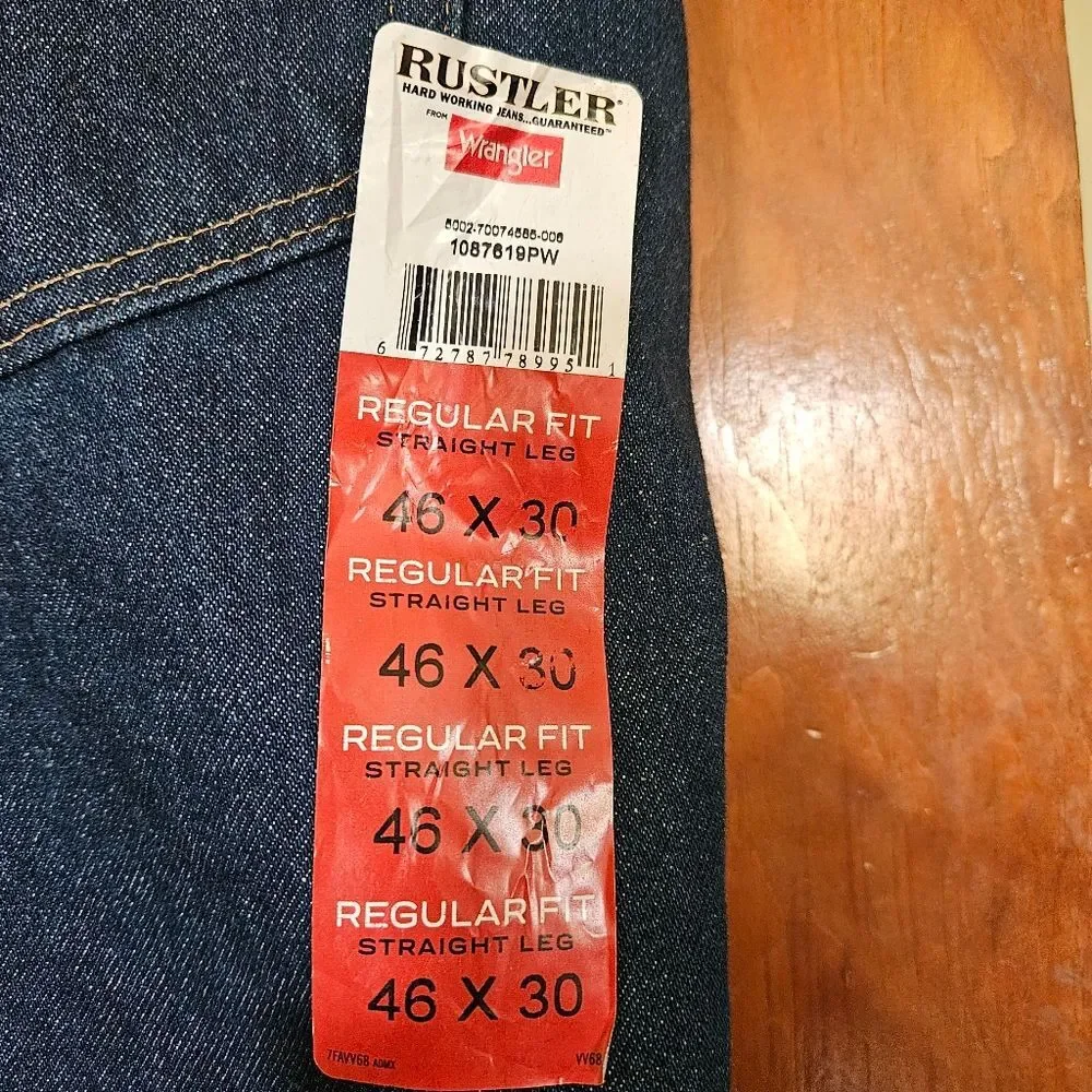 Wrangler Rustler Mens‎ 46x30 Heavyweight Denim Jeans - NWT Straight Leg Workwear